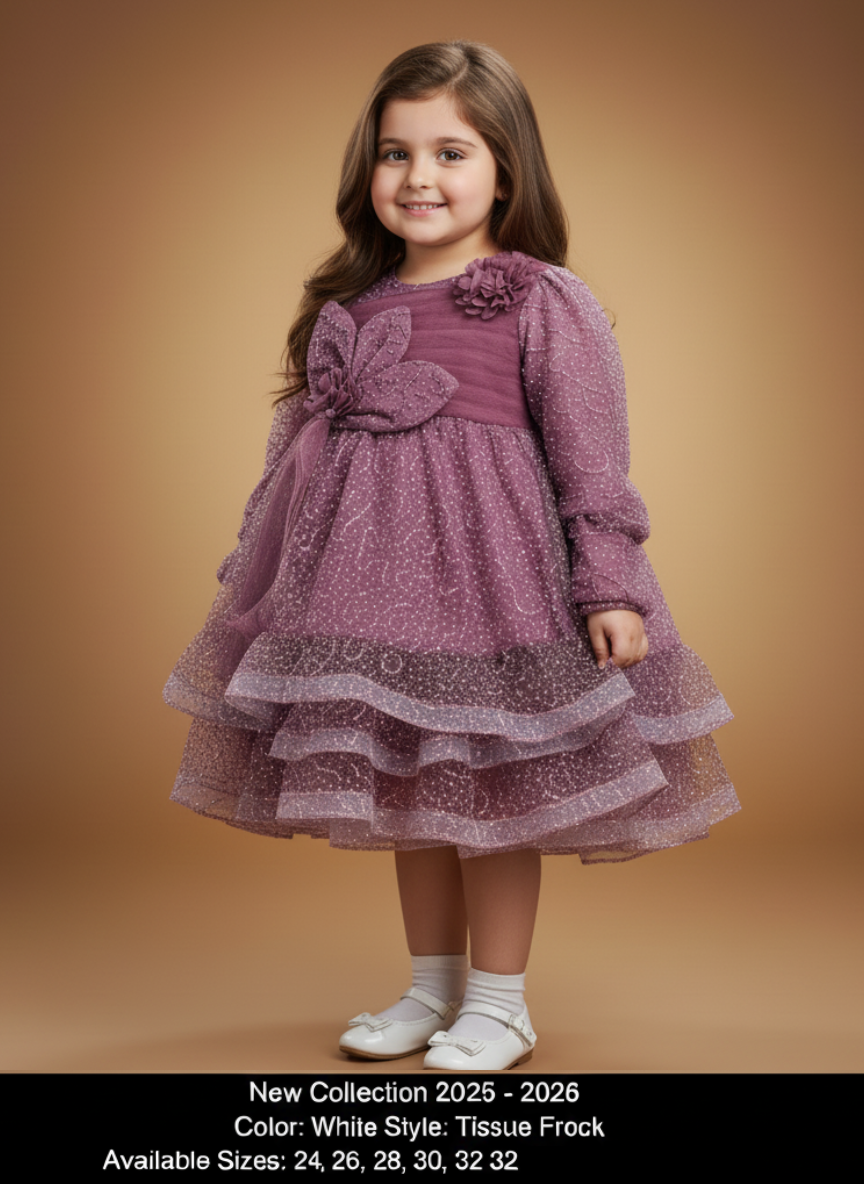 BROWN-WHITE LINED TISSUE BARBIE FROCK