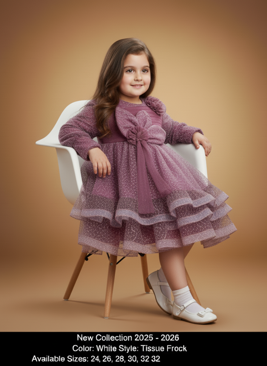 BROWN-WHITE LINED TISSUE BARBIE FROCK